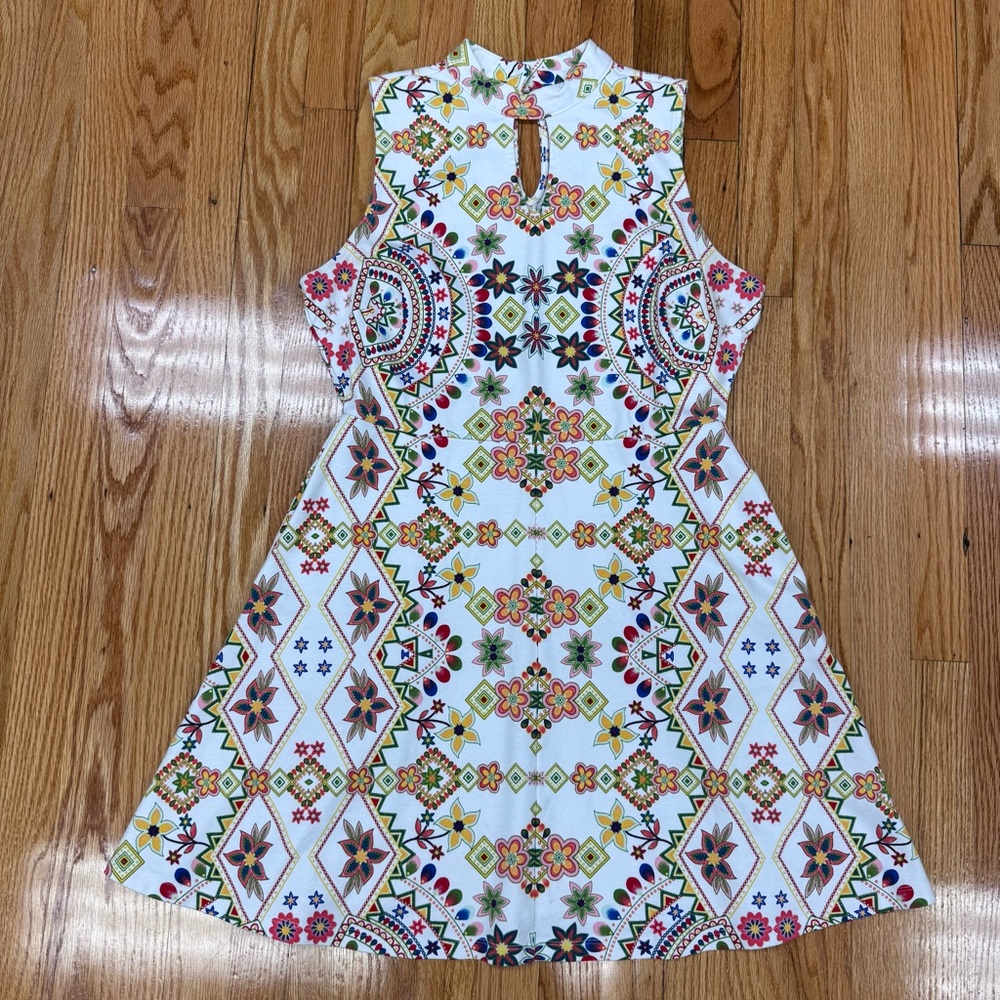 New York & Company Sleeveless Dress with Multicolor Geometric Design Y2K